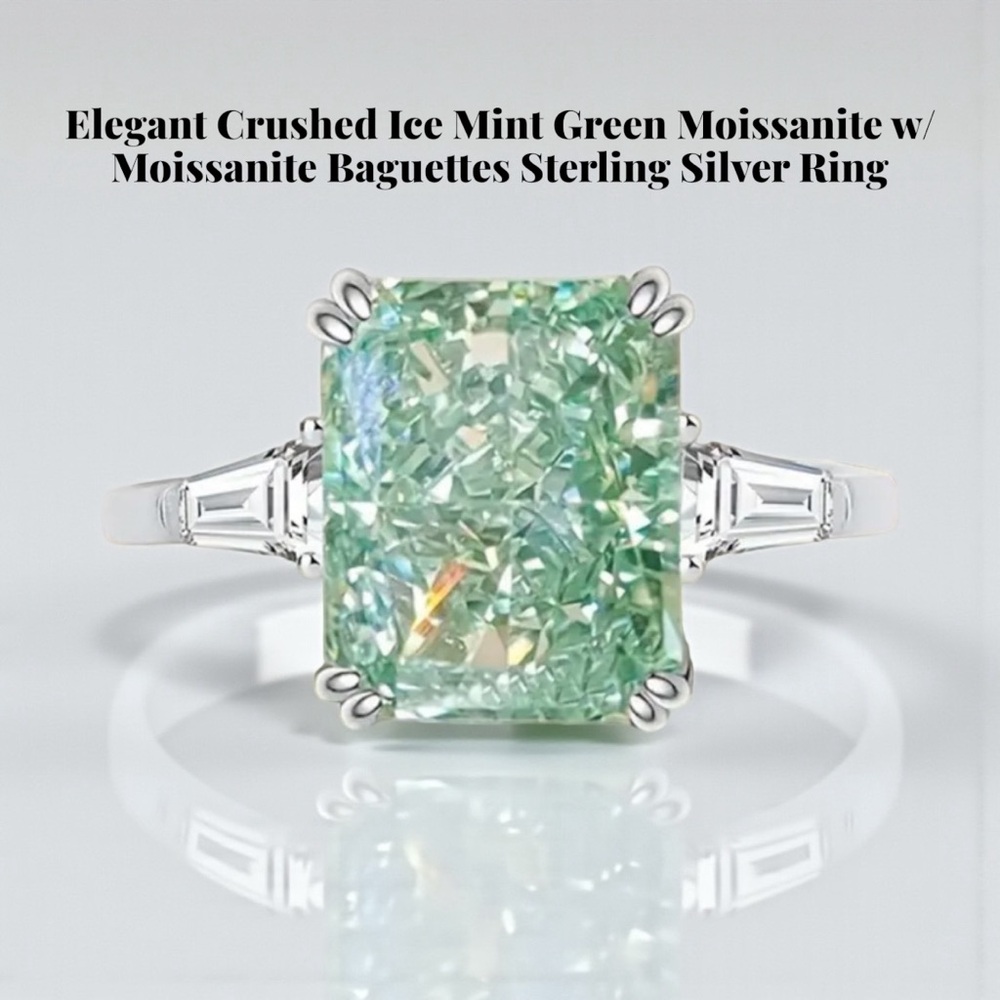 Elegant Mint Green Moissanite Sterling Silver Ring